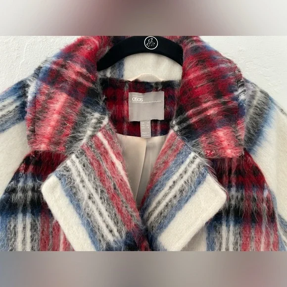 ASOS Red and Blue Plaid Trench Coat - Picture 6 of 16